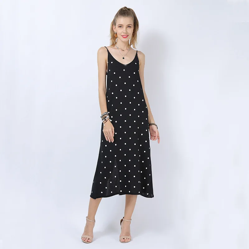 

Tellshun Knitted Suspender Straight Dress Women 2022 Summer New Long Dot Print Korean Elegant Fashion Knitted Curly Bead Skirt