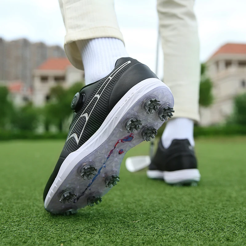 Men Golf Shoes Leather Waterproof Spikes Non-slip Outdoor Golf Training Sports Sneakers Plus Size