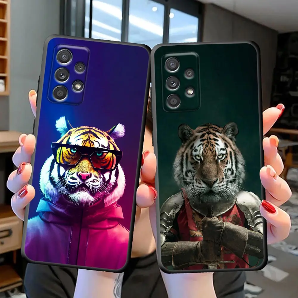 

Black Cute Spirit Animal Tiger Phone Case For Samsung Galaxy S23 S22 S21 S20 Fe Ultra S9 S10e Plus Ultra 5G Black Cover Fundas