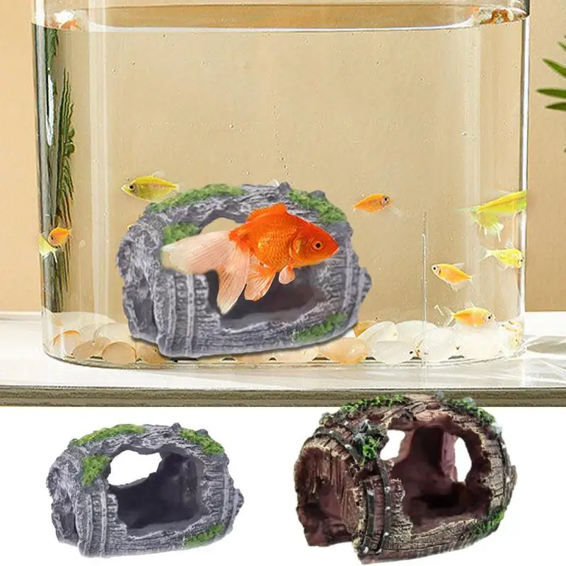 

Aquarium Broken Barrel Decor Fish Pond Shrimp Cave Resin Aquarium Decor Broken Barrel Fish Pond Ornaments Fish Playing