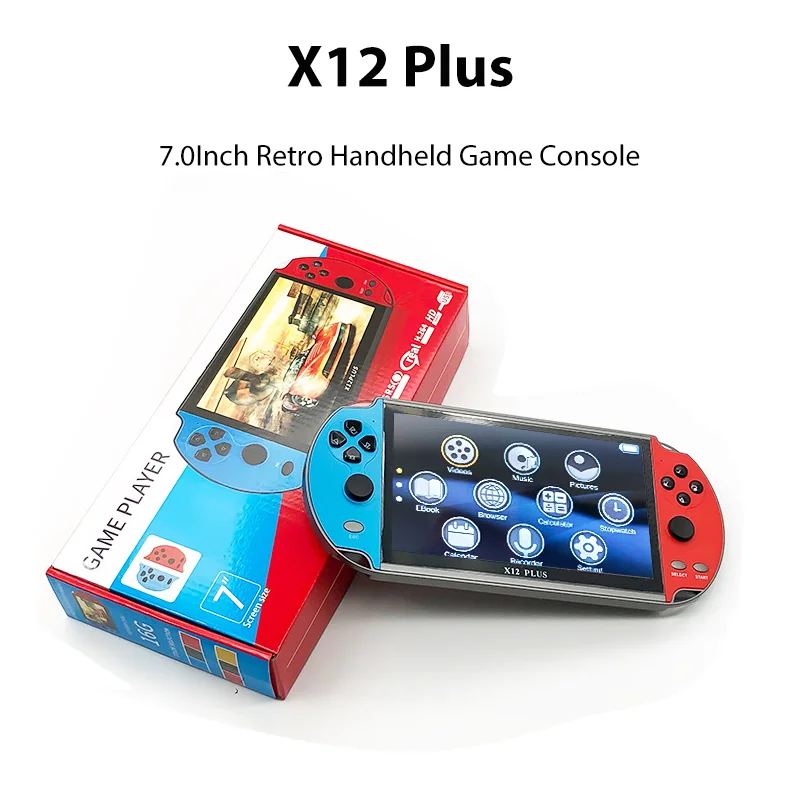 X12Plus 7.0Inch Retro Handheld Game Console Big Screen AV Output Connect TV 20,000Games Build-In Retro Video Game Console Gifts