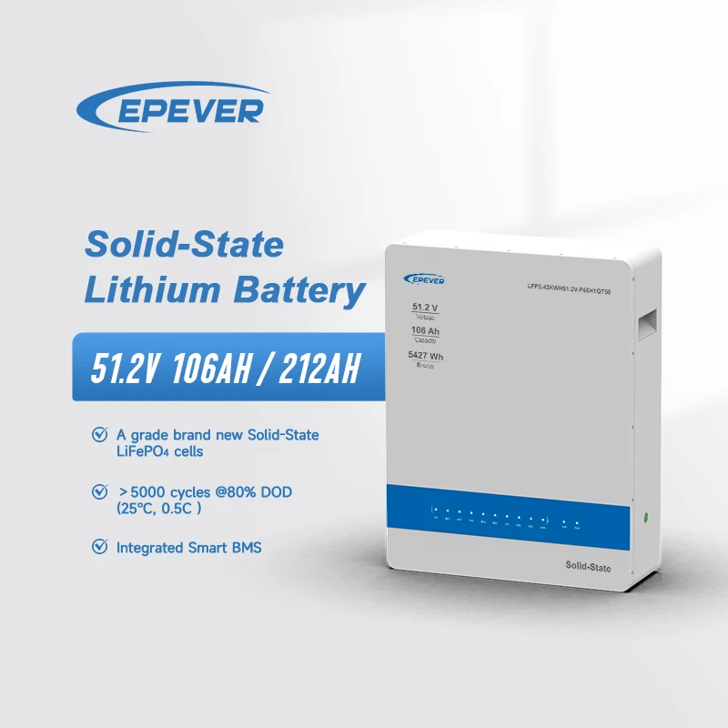 Epever 51.2V 100Ah 200Ah LiFePo4 Твердотельный аккумулятор 5 кВтч 10 Power Home Настенное крепление