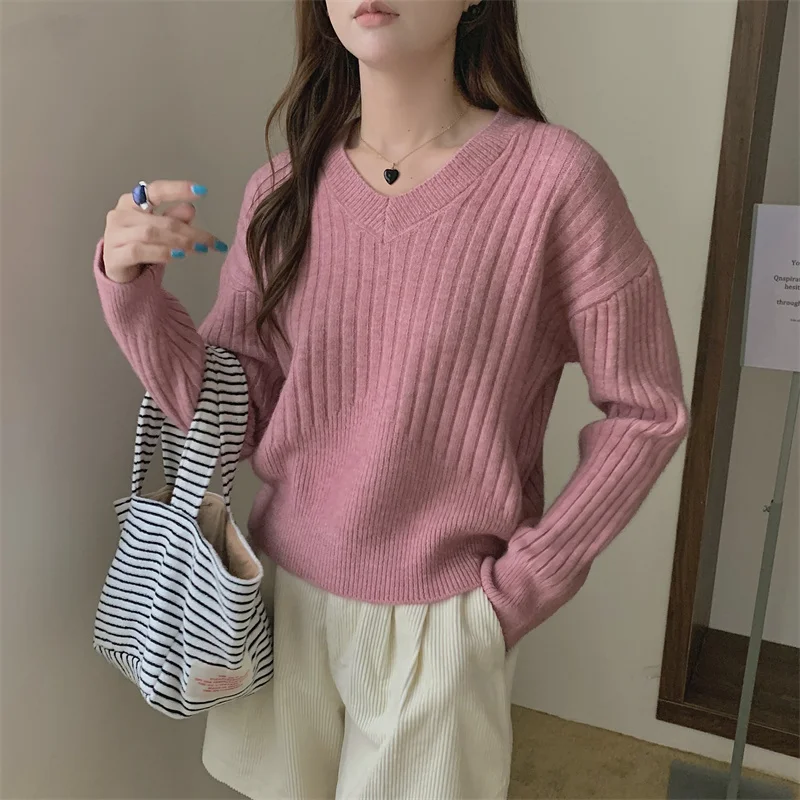 FINEWORDS зимний винтажный вязаный свитер с v-образным вырезом корейский мягкий