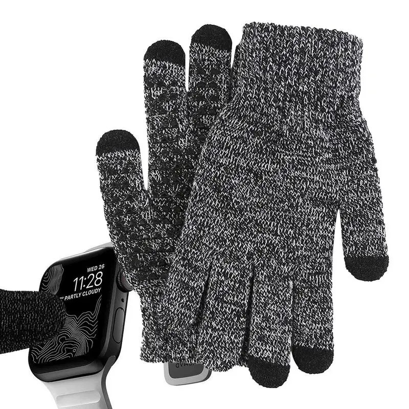 

Knit Gloves Winter Warm Mittens With Elastic Cuff Windproof Mittens Hand Warmer With Touchscreen Function For Texting Sports &