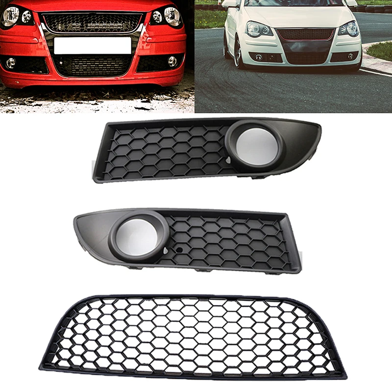 

POSSBAY Left Right Side Front Lower Bumper Center Grill for VW Polo MK4 9N3 2005-2009 Facelift Car Fog Light Cover Hood Grille