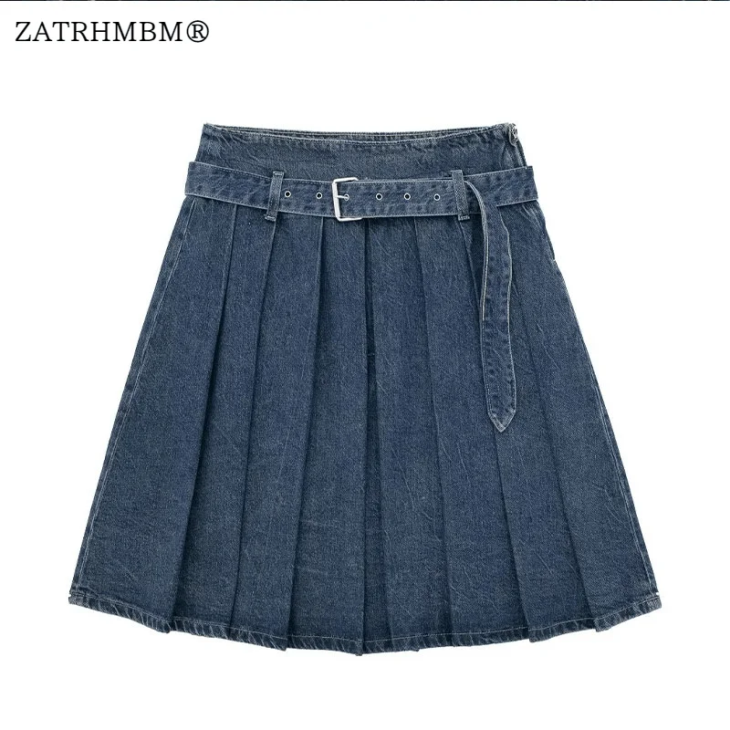 

ZATRHMBM женские осенние новые модные широкие плиссированные юбки 2023 с поясом и боковой молнией с высокой талией женские юбки Mujer