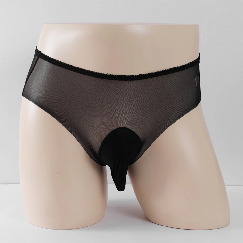 

Sexy Sissy Pouch Panties Men Sheer See Through Shorts Briefs Nylon Pantyhose Underwear Male Inmitate Lingerie underpants