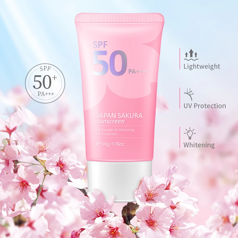 

Japan Sakura Sunblock SPF50 Whitening Sun Cream Moisturizing Facial Sunscreen Summer Anti-UV Solar Blocker Face Body Protector