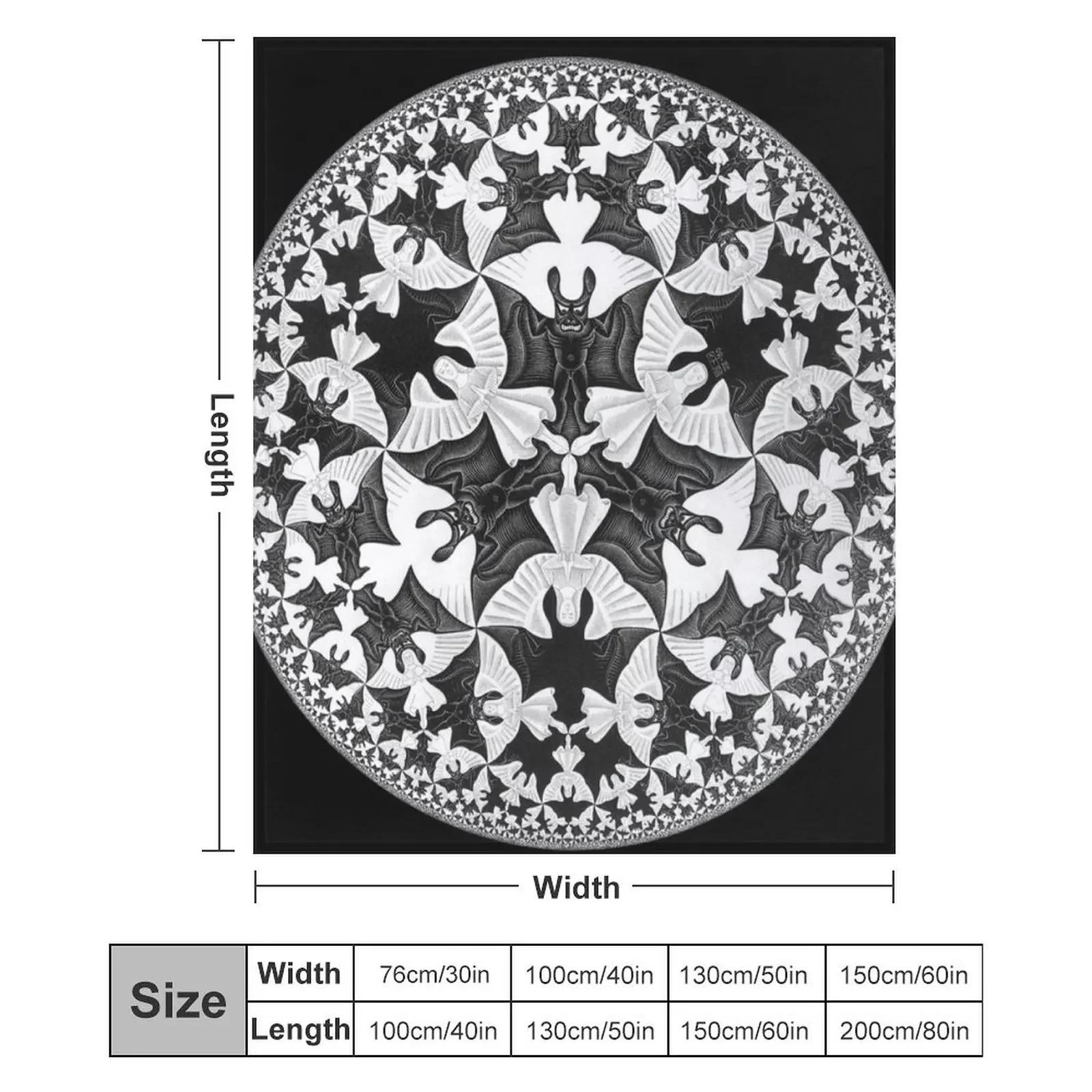 Circle Limit IV (Bats Pattern), от Maurits Cornelis Escher, мягкое теплое одеяло, которое можно стирать в машине. (art.: 3920dc28a4fa9) - 3920dc28a4fa9