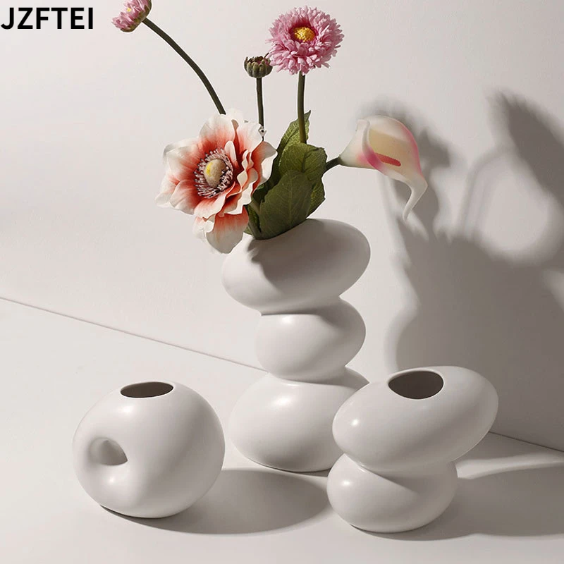 

White Ceramic Modern Decorative Vase Ornaments Handmade Table Dried Flowers Vase Filling Home Bedroom Centerpieces For Weddings