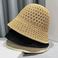 handmade crochet floppy top summer hats collapsible dome bucket hat hollow out solid color beach caps simplicity soft women hat