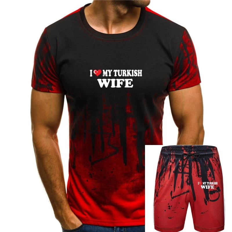 

Design Shirts Broadcloth O-Neck Short-Sleeve I Love My Turkish Wife Turkey Family T Shirt Men