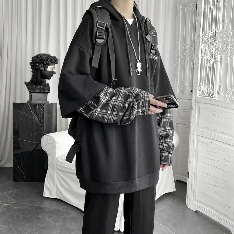 

Deeptown Vintage Hoodie Women Streetwear Oversized Sweatshirt Punk Long Sleeve Pullovers Korean 2022 Grunge Plaid Splice Hoody