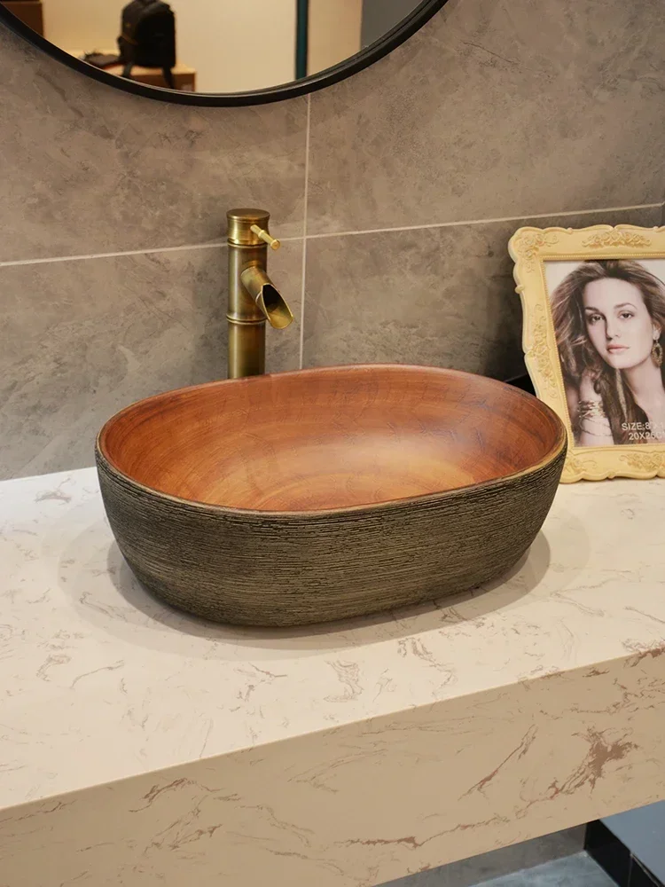 Художественная раковина для стола овальная умывальника креативная керамическая