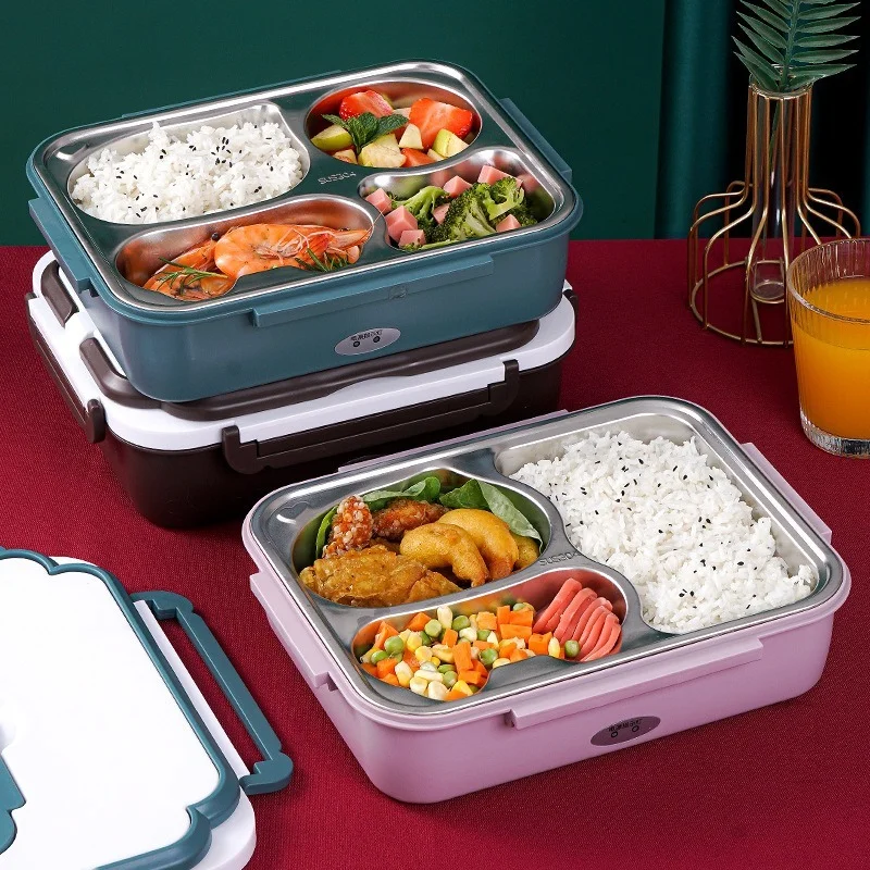 

12V/110V/220V Home Truck Car Electric Heating Lunch Box Bento Stainless Steel Rice Food Warmer Container Travel Meal Heater