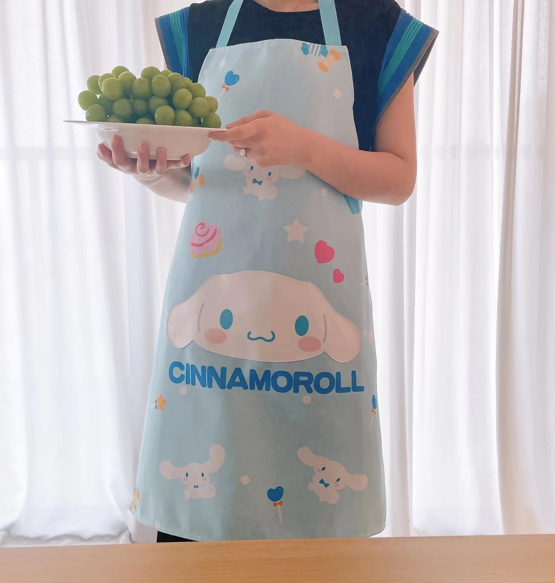 

Cartoon Cinnamoroll Melody Kuromi Pom Pom Purin Pattern Waterproof Kitchen Apron Hanging Neck Back Strap Housework Apron Kitchen