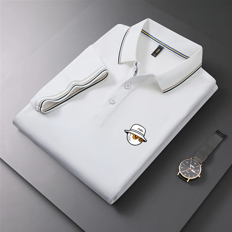 Embroidery Golf Shirts for Men Polo T Shirt Elastic Breathable Summer Casual Fashion Quick-drying Business Men Golf Clothing