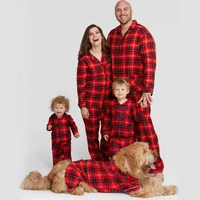new year 2022 christmas family matching pajamas set plaid turn down collar shirtpants 2pcs sleepwear kids adult dog family look