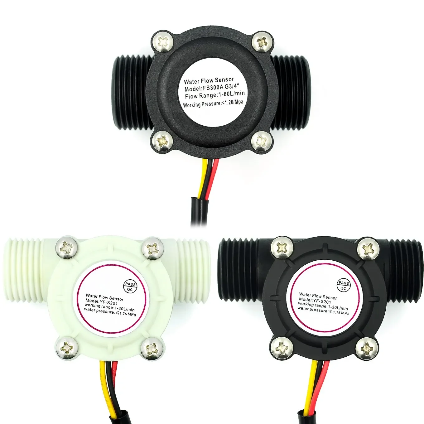 12V Water Flow Sensor DC 5-18V Flowmeter Hall Control Liquid Switch 1-30L/min 2.0MPa YF-S201 FS300A