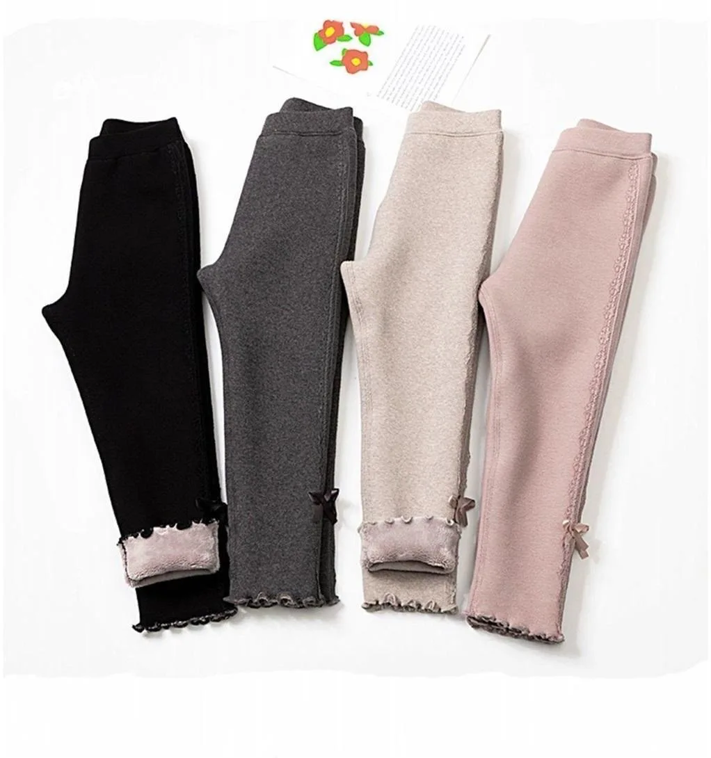 

Winter Girls Leggings Kids Thicken Warm Velvet Tights Baby Solid Color Causal Long Pants Autumn Winter Outerwear Trousers 2-12Y