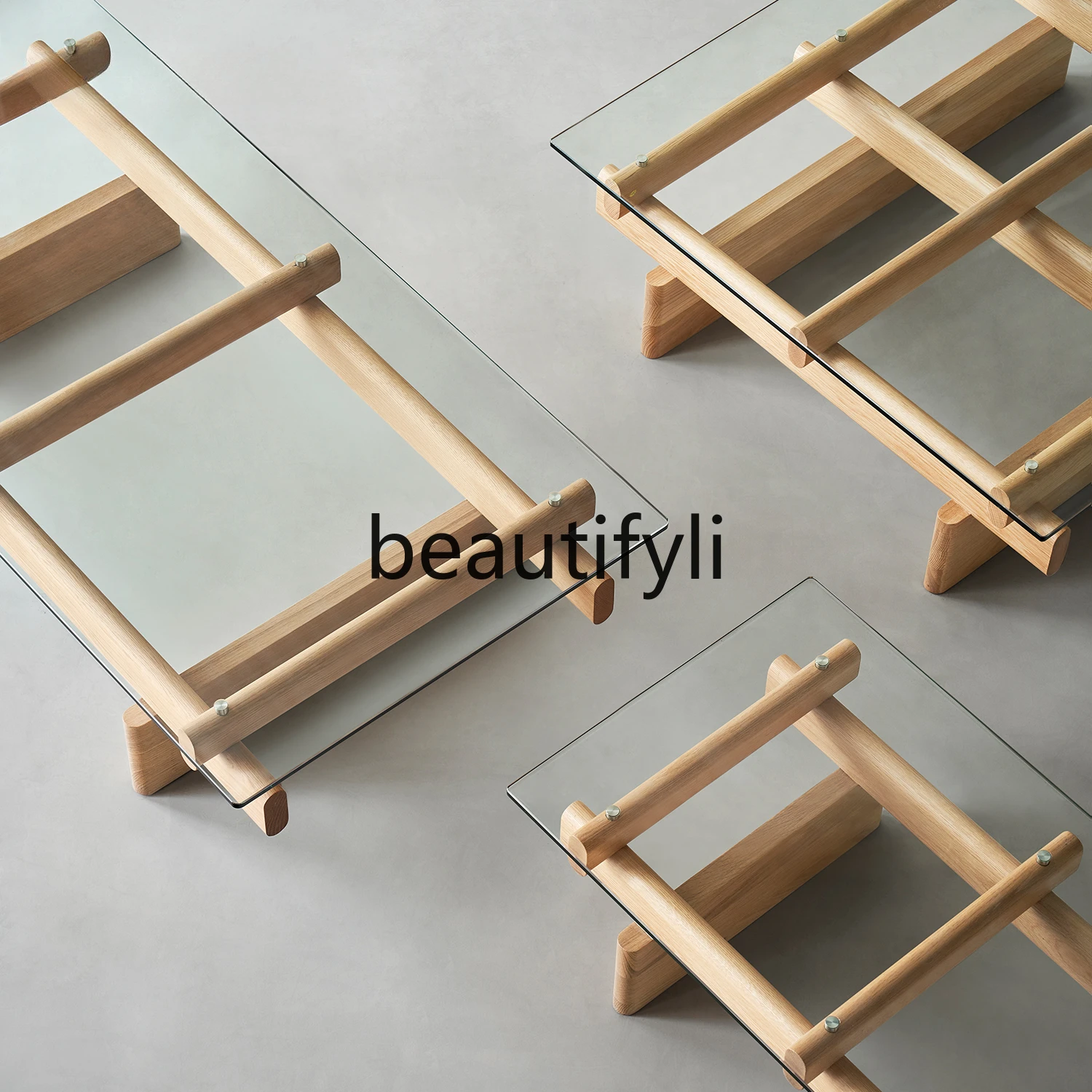 Журнальный столик Jingge североамериканский белый дуб стеклянный чайный из