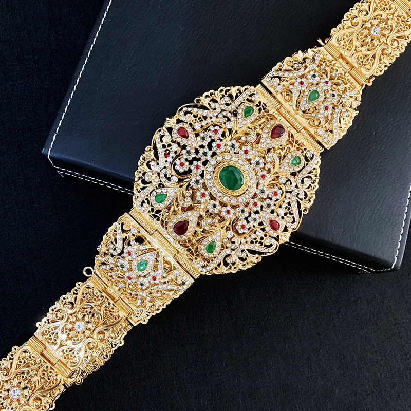 

Moroccan Bride Wedding Belt Arab Muslim Robe Wedding Belt Jewelry Gift Rhinestone Corset Lady's Metal Belt In Gold