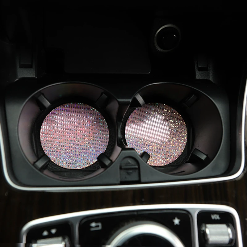 

2PCS Diamond Car Coaster Water Cup Slot Non-Slip Bottle Holder Pad Cup Holder Mat Car Gadget Bling Car Accessories for Woman