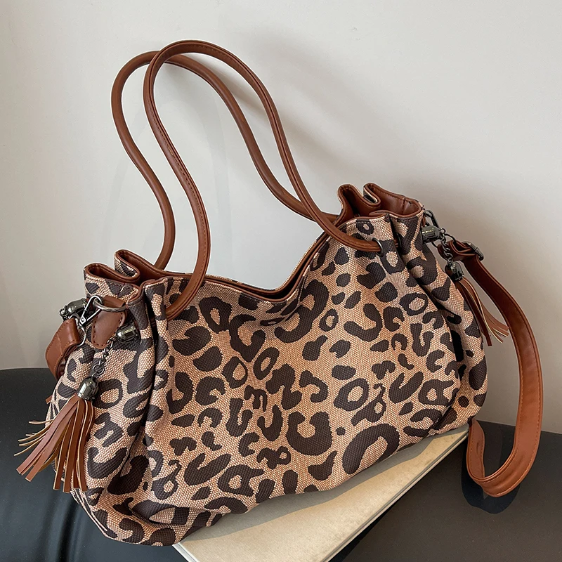 

Ladies Leopard Spots Handbag Animal Print Female Eco-friendly Shopper Crossbody Bag Large Canvas Women Drawstring Shoulder Bags