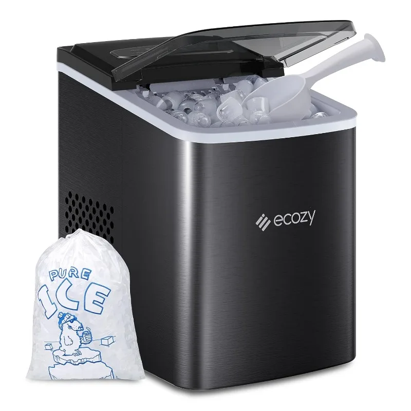 

ecozy Portable Ice Maker Countertop, 9 Cubes Ready in 6 Mins, 26 lbs in 24 Hours, Self-Cleaning Ice Maker Machine with Ice Bags