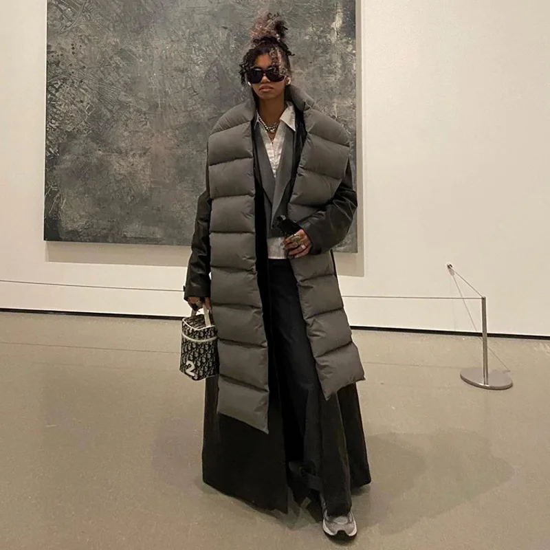 Women's 2022 Autumn and Winter New Street Style Net Color and Comfortable Warm Cotton-Filled Scarf Women