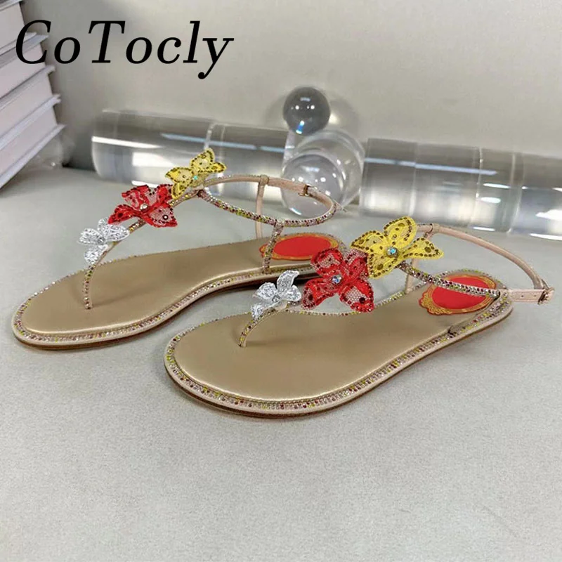 

Богемные сандалии с цветами, женские модные повседневные пляжные шлепанцы для улицы, сандалии, декоративные женские сандалии на плоской по...