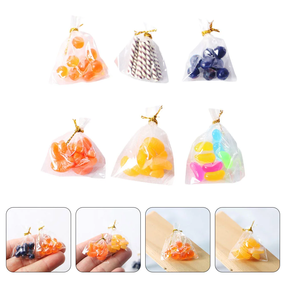 

6 Bags Miniature Food Play Dolly House Accessories Foods Dessert Models Fruit Decor Simulation Plaything Bagged Photo Props