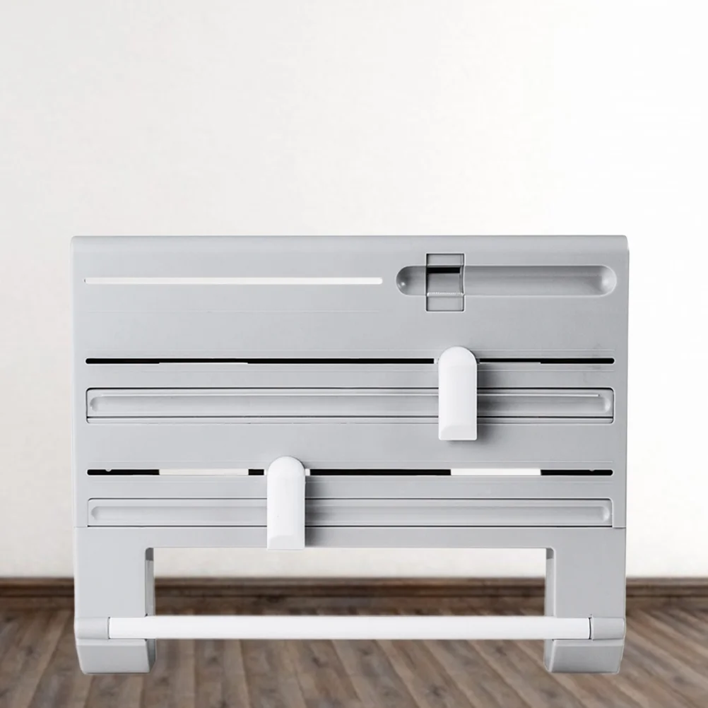 

6 in 1 Multi-function Kitchen Storage Rack Tin Foil Plastic Wrapper Storage Rack Paper Towel Garbage Bag Rack (Gray)