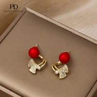 korean fashion red bee pearl earrings creative trend net red festive diamond diamond ginkgo leaf ladies earrings wholesale