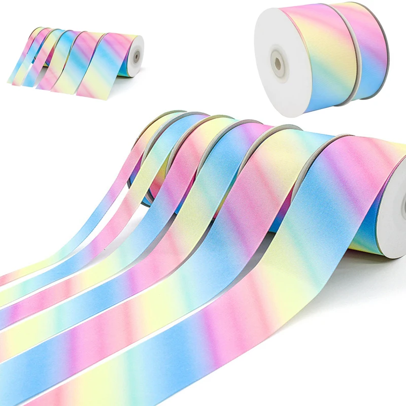 

New 25Yards 25mm 40mm Gradient Color Rainbow Ribbon Christmas decorations Threaded DIY Hair Head Materials for Gift Wrapping