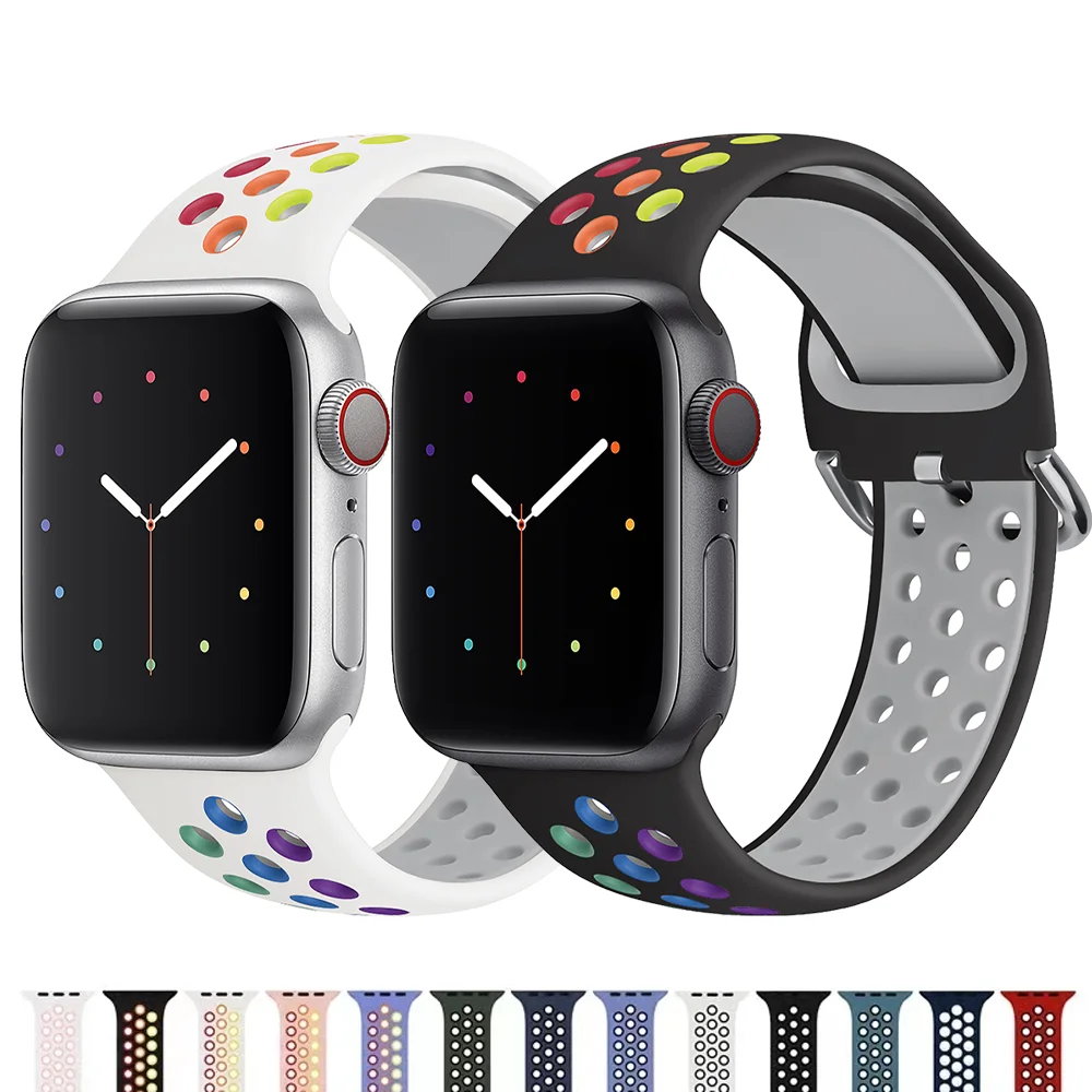 

Ремешок силиконовый для Apple Watch band 44 мм 40 мм 45 мм 41 мм 38 мм 42 мм, Воздухопроницаемый браслет для iWatch series 3 4 5 6 se 7, аксессуары для часов