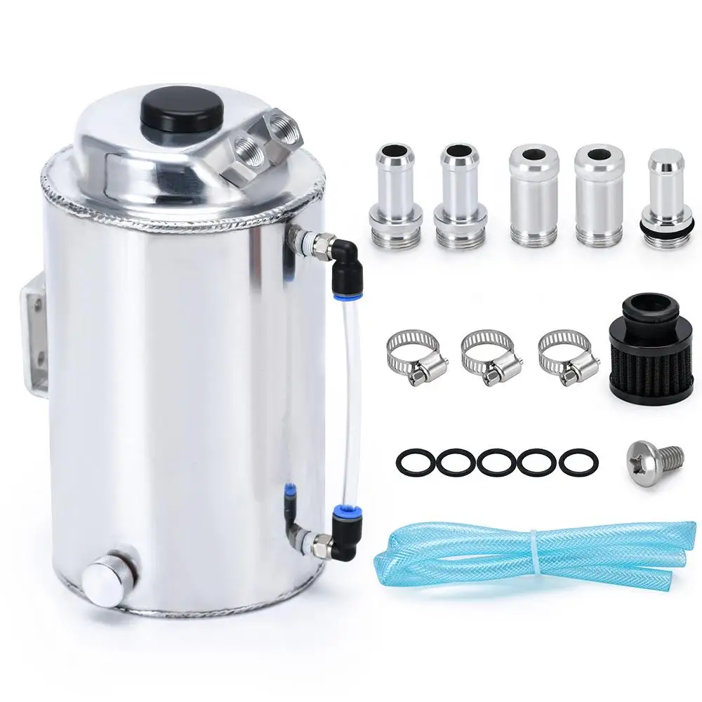 

Universal 2L Round Aluminium Oil Catch Can Tank 2-Port Reservoir Oil Catch Tank Fuel Tank With Breather Filter