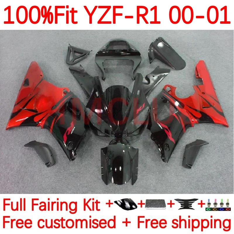 

OEM Body For YAMAHA YZF-R1 YZF R1 1000 C R 1 1000CC YZF1000 YZFR1 2000 2001 YZF-1000 00 01 Injection Fairing 1No.4 Red flames