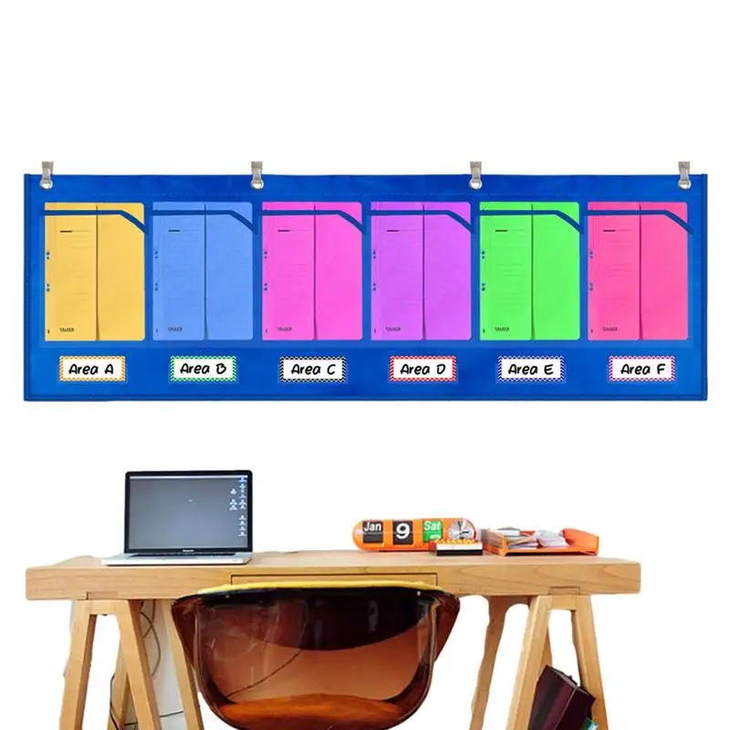 

Hanging File Organizer For Wall Pocket Chart For Classroom With Labels Paper Organizer With 6 Clear Pockets For Home Office