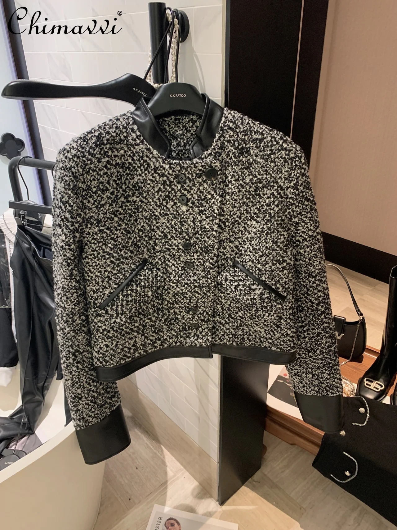 

Модное блестящее пальто из искусственной кожи в стиле пэчворк для женщин, зимние новые офисные куртки с длинным рукавом и асимметричным воротником и пряжкой