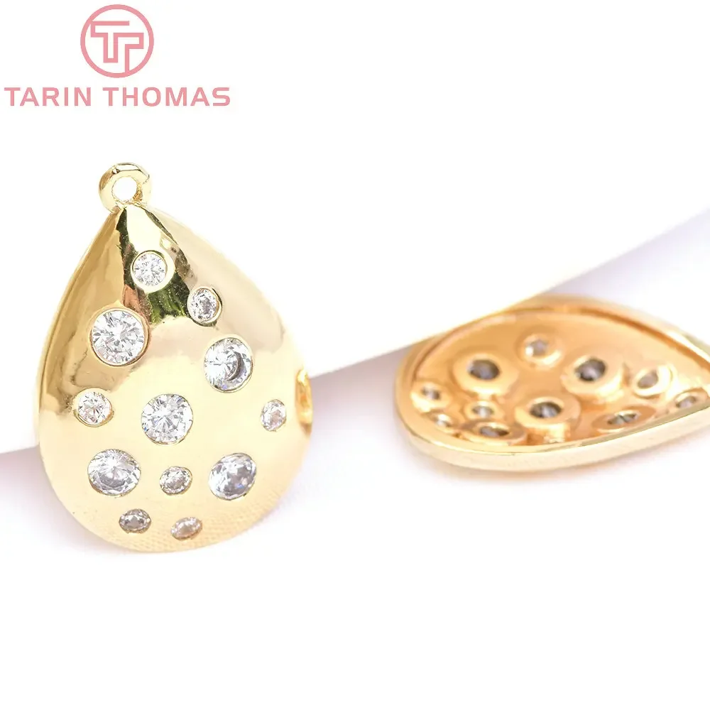 (6220) 4 шт. 14x13 5 мм 24-каратное золото латунь с цирконом овальные ромбы подвески