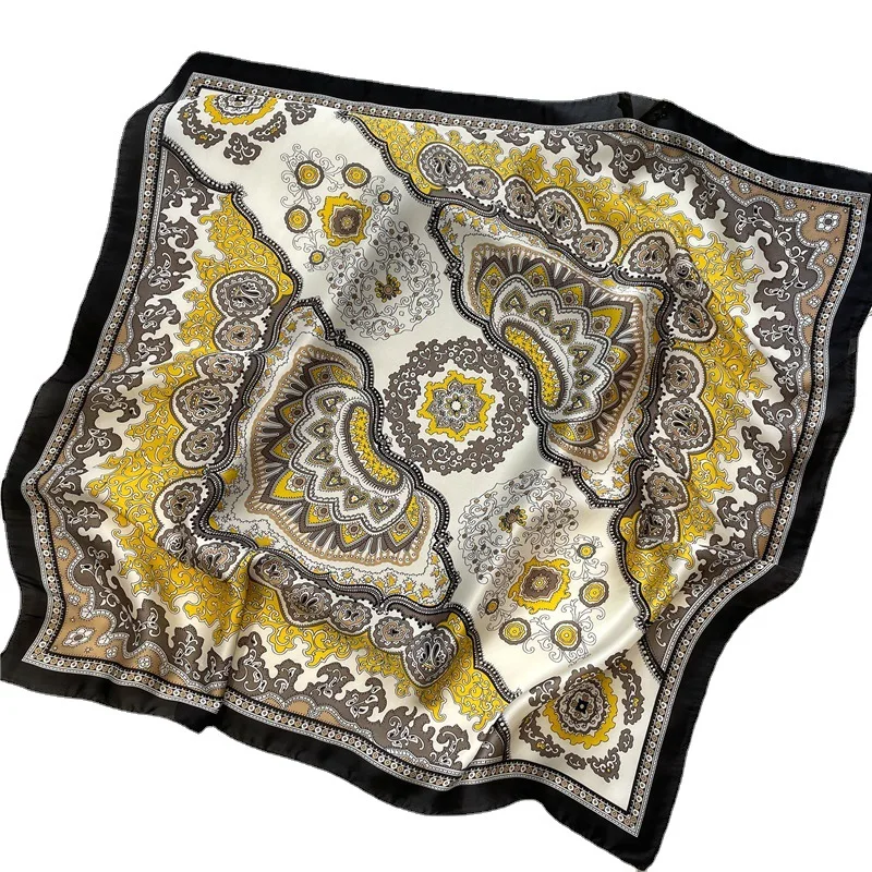 

Designer Headband Vintage Print 70cm Twill Small Square Scarf Ladies Professional Neckerchief Fashion Silk Satin Hair Scarves
