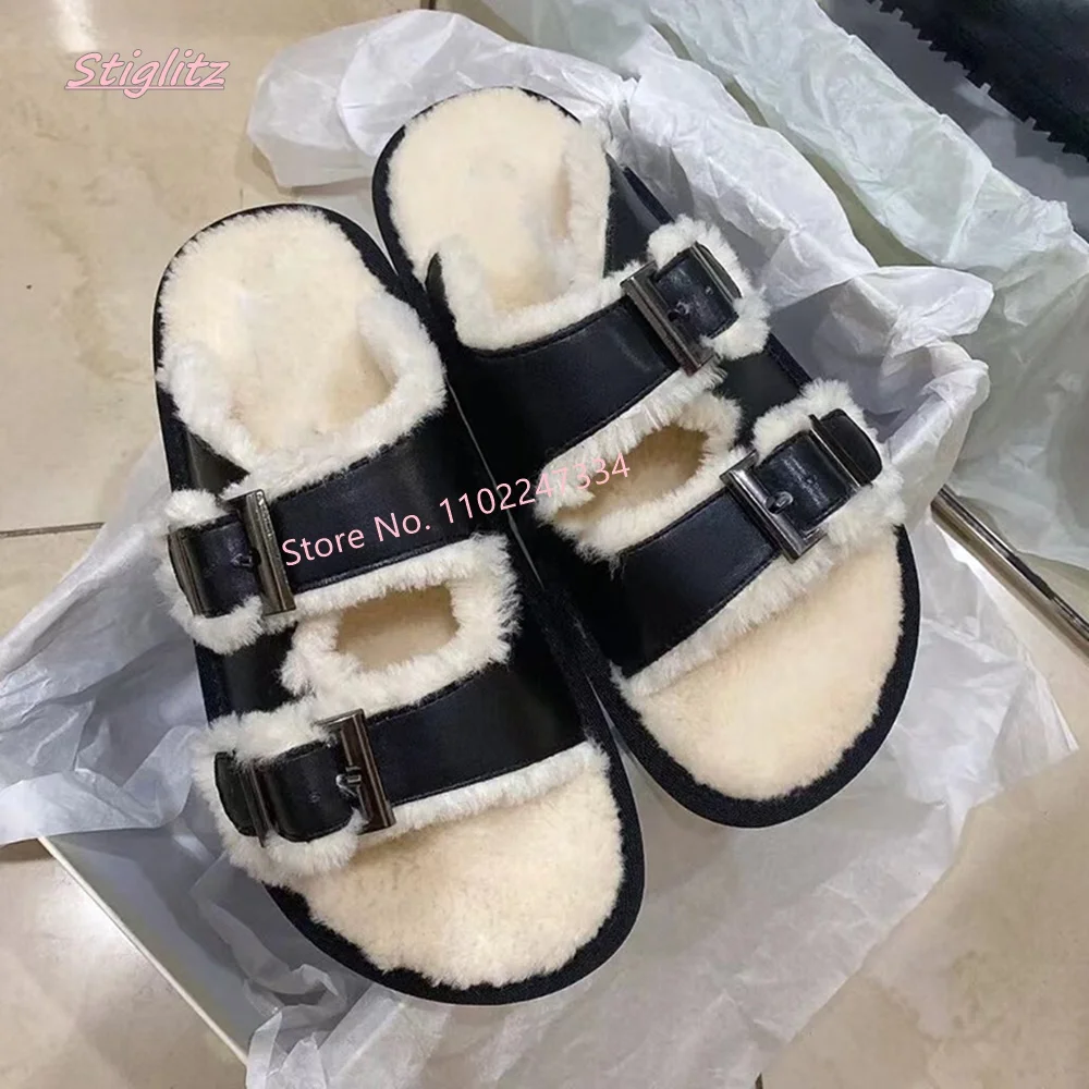 2022 Fluffy Flat Slippers Women's Winter Luxury Round Toe Free Shipping Slip-on Comfortabl Outsize Casual Household Shoes