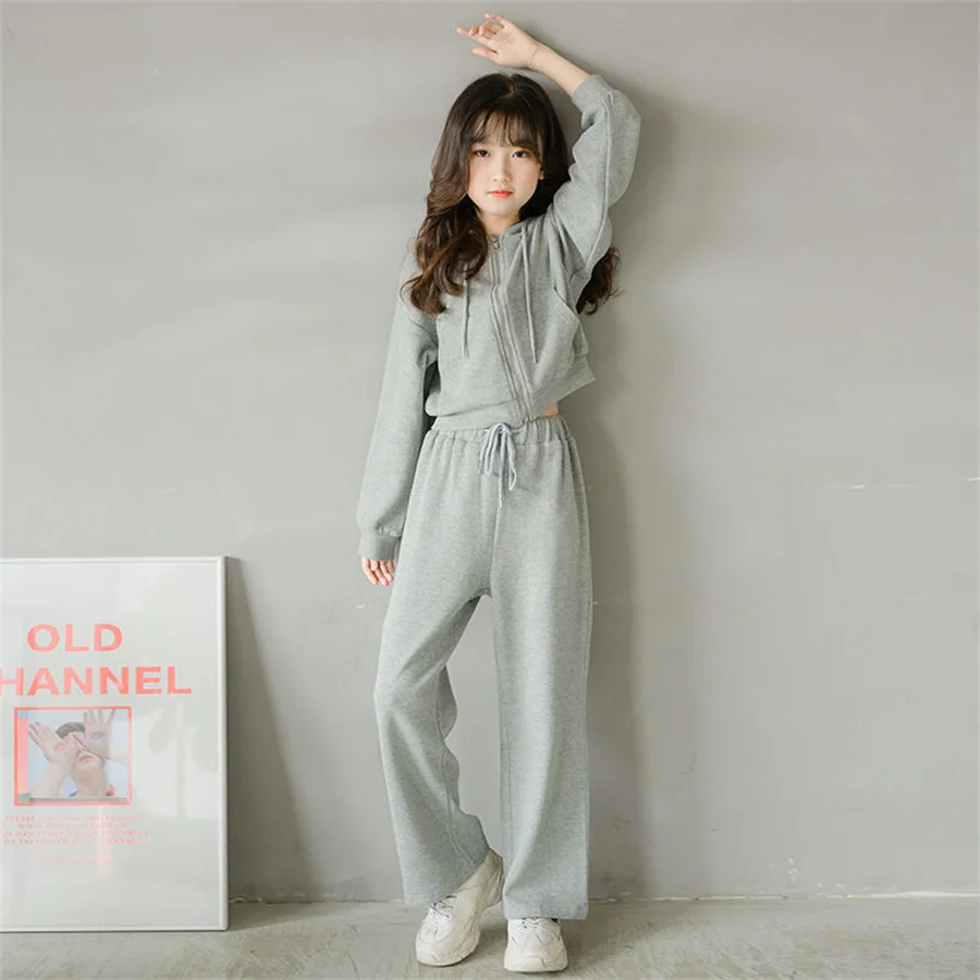 

Костюм для девочек-подростков из 2 предметов, Топ с длинным рукавом и свободные брюки с широкими штанинами, комплект одежды, размеры 8, 10, 12, 13 ...