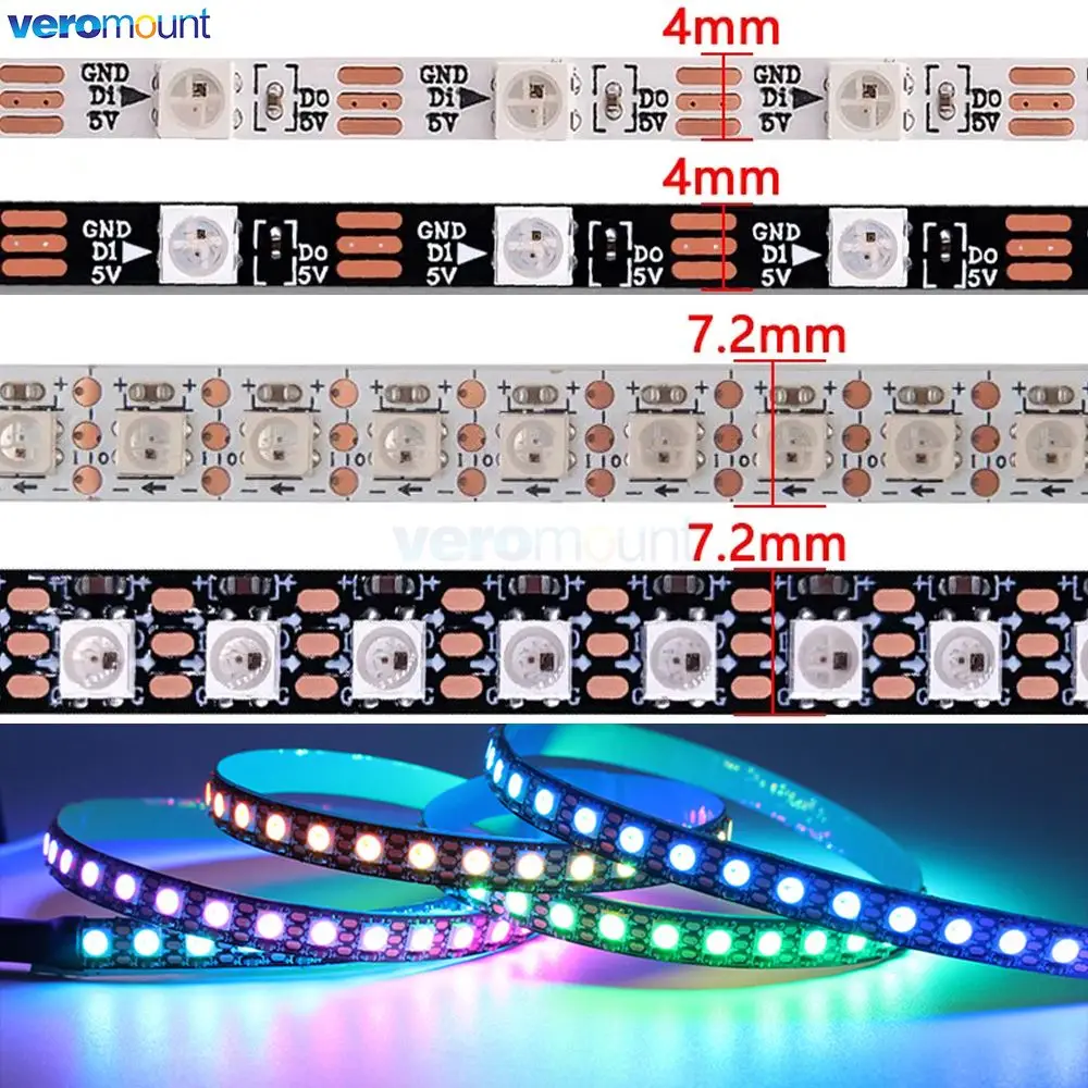 5 В WS2812B RGB Dream Color Pixel Светодиодная лента 60 светодиодов/м 144 светодиода/м 4 мм 7 Узкая