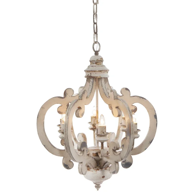 Ретро ностальгическая потертая люстра из твердой древесины для французского