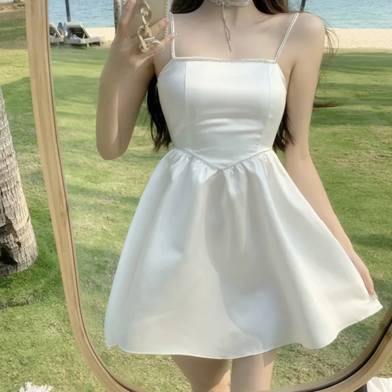 

New Summer Women Fashion Diamond Spaghetti Strap Dress Ladies Sexy Sleeveless Backless Slim Waist Party Gown s332