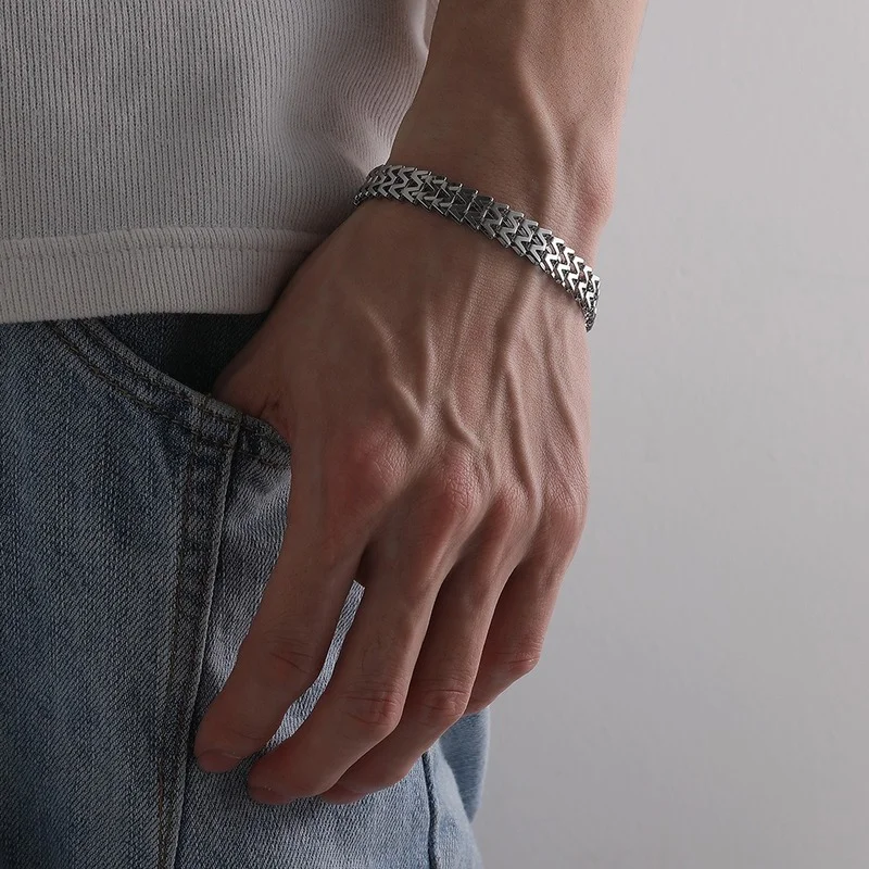 

Square box chain domineering double row V-shaped chain flat watch chain bracelet stainless steel pulseira Mangina
