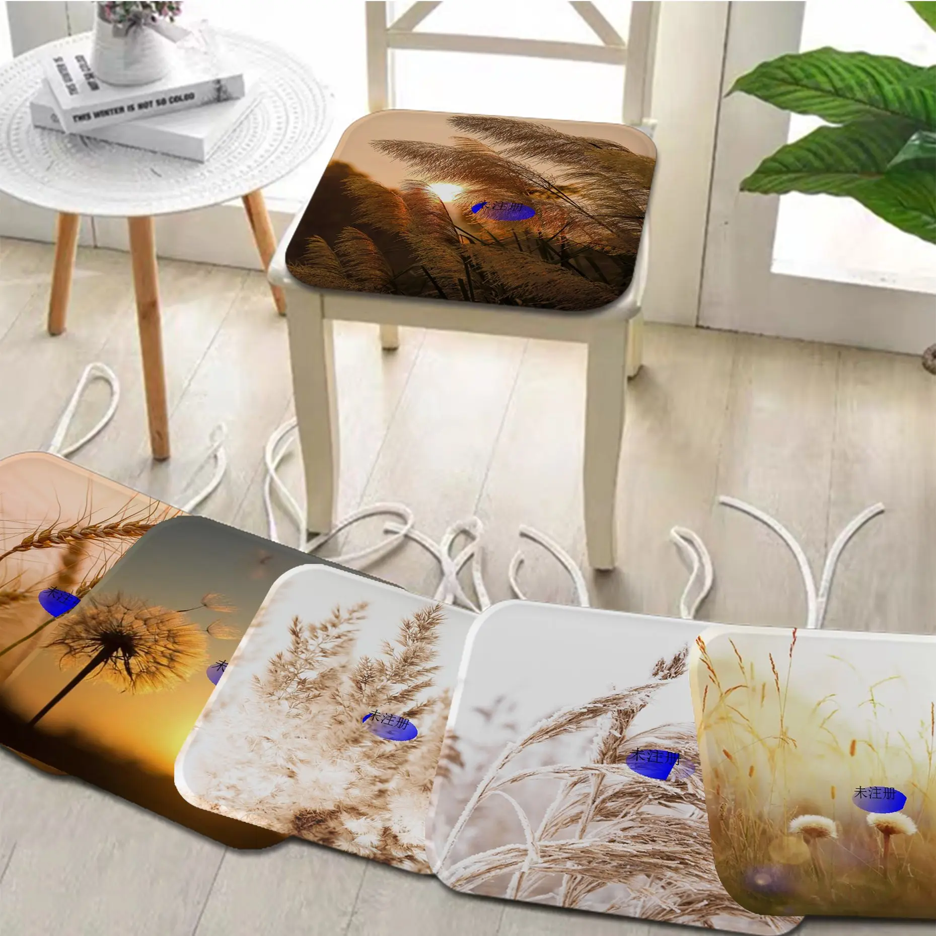 

Beige Grass Reed Leaf Four Seasons Fabric Cushion Non-slip Living Room Sofa Decor Students Stool Tatami Office Chair Cushions