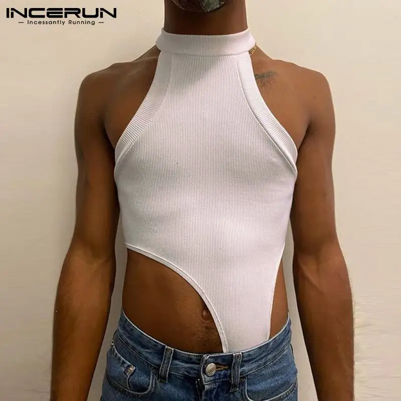 

INCERUN Tops 2022 American Style New Men's Sexy Leisure Waistcoat Small Round Neck Strapless Waist Cutout Sleeveless Vests S-5XL